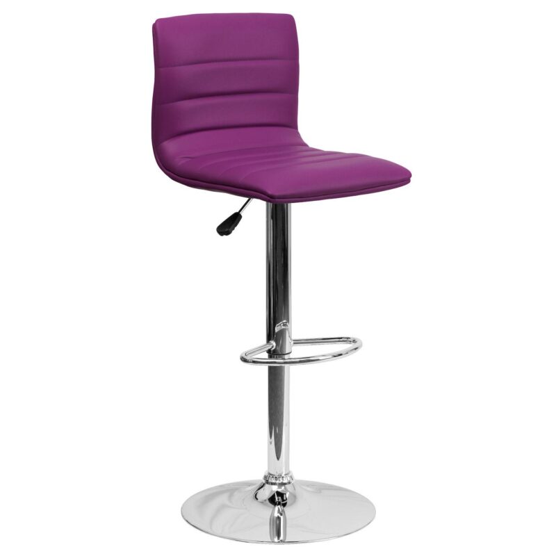 Emma and Oliver Coti Modern Channel Tufted Upholstered Height Adjustable Mid-Back Stool and Pedestal Base with Footrest - Image 8