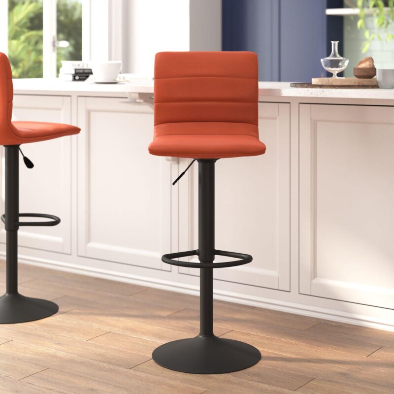 Emma and Oliver Coti Modern Channel Tufted Upholstered Height Adjustable Mid-Back Stool and Pedestal Base with Footrest - Image 2