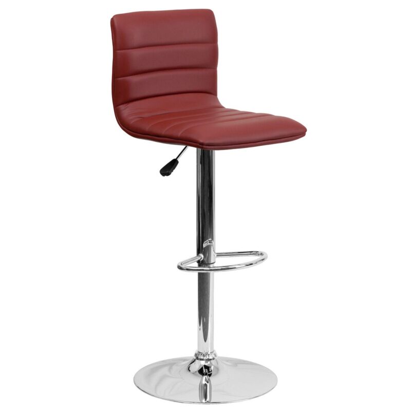 Emma and Oliver Coti Modern Channel Tufted Upholstered Height Adjustable Mid-Back Stool and Pedestal Base with Footrest - Image 14