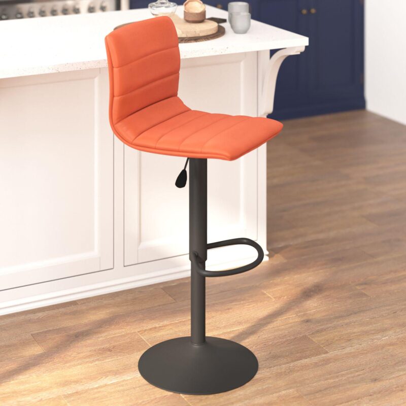 Emma and Oliver Coti Modern Channel Tufted Upholstered Height Adjustable Mid-Back Stool and Pedestal Base with Footrest - Image 3