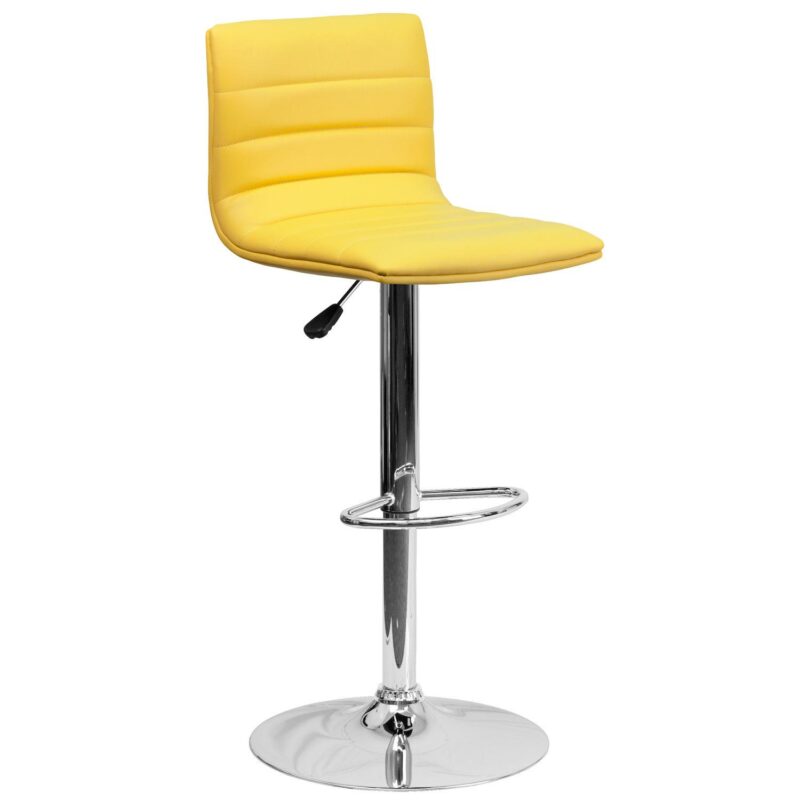 Emma and Oliver Coti Modern Channel Tufted Upholstered Height Adjustable Mid-Back Stool and Pedestal Base with Footrest - Image 11