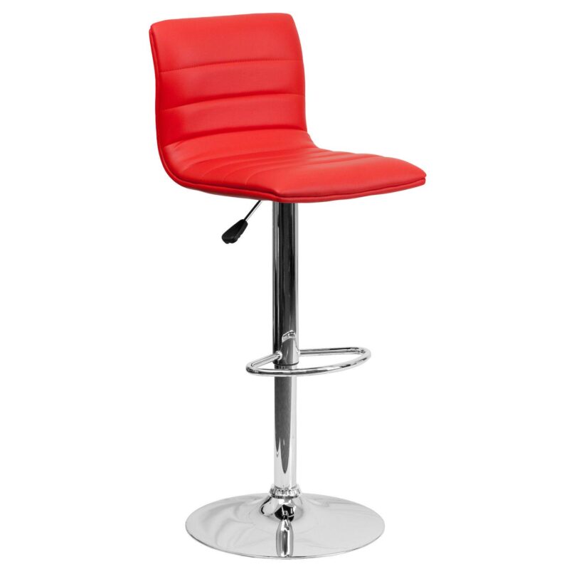 Emma and Oliver Coti Modern Channel Tufted Upholstered Height Adjustable Mid-Back Stool and Pedestal Base with Footrest - Image 13
