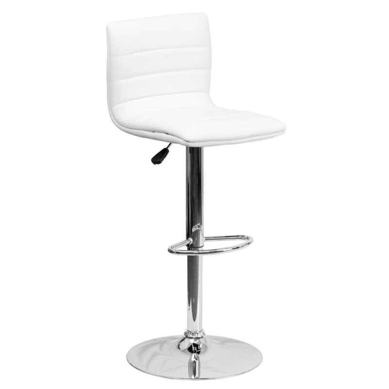 Emma and Oliver Coti Modern Channel Tufted Upholstered Height Adjustable Mid-Back Stool and Pedestal Base with Footrest - Image 6