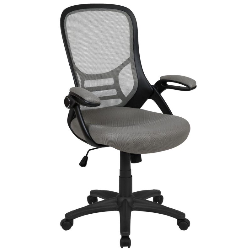 Emma and Oliver High Back Light Gray Mesh Ergonomic Office Chair w/ Black Frame and Flip-up Arms - Image 12