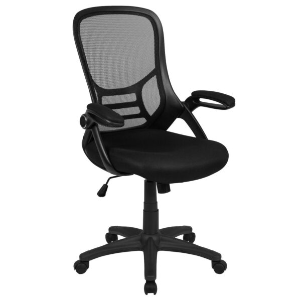 Emma and Oliver High Back Light Gray Mesh Ergonomic Office Chair w/ Black Frame and Flip-up Arms