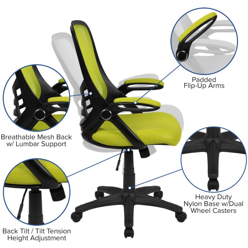 Emma and Oliver High Back Light Gray Mesh Ergonomic Office Chair w/ Black Frame and Flip-up Arms - Image 3