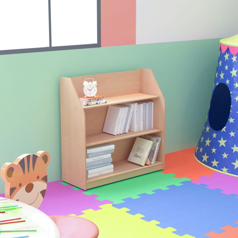 Emma and Oliver Kid's Wood Book Storage Shelf with 4 Storage Slats and Child-Friendly Curved Edges - Image 3