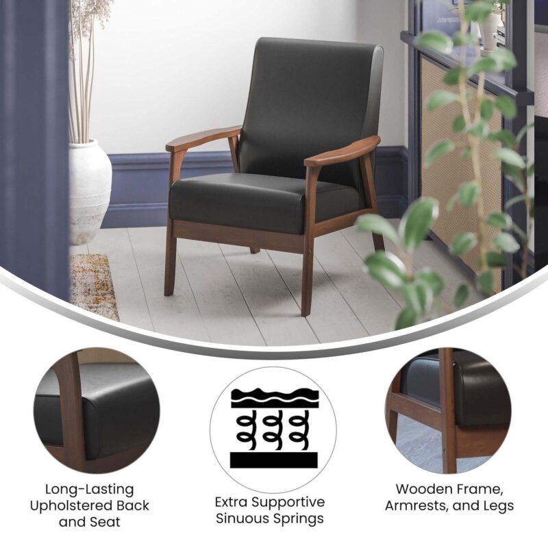 Emma and Oliver Langmore Upholstered Mid-Century Modern Arm Chair with Wood Frame - Image 4
