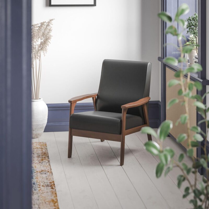 Emma and Oliver Langmore Upholstered Mid-Century Modern Arm Chair with Wood Frame - Image 2