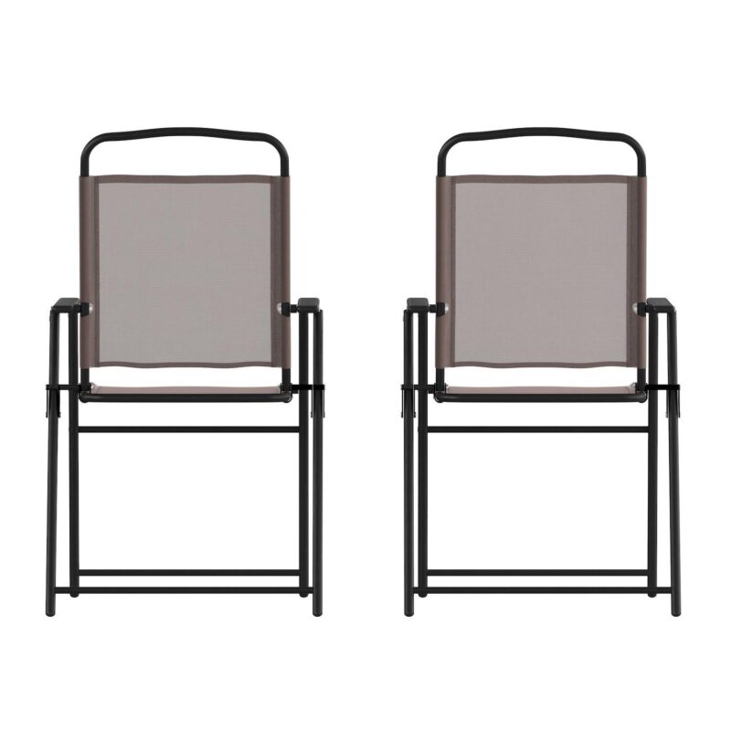 Emma and Oliver Munroe Set of 2 Textilene Folding Sling Style Patio Chairs with Armrests - Image 8