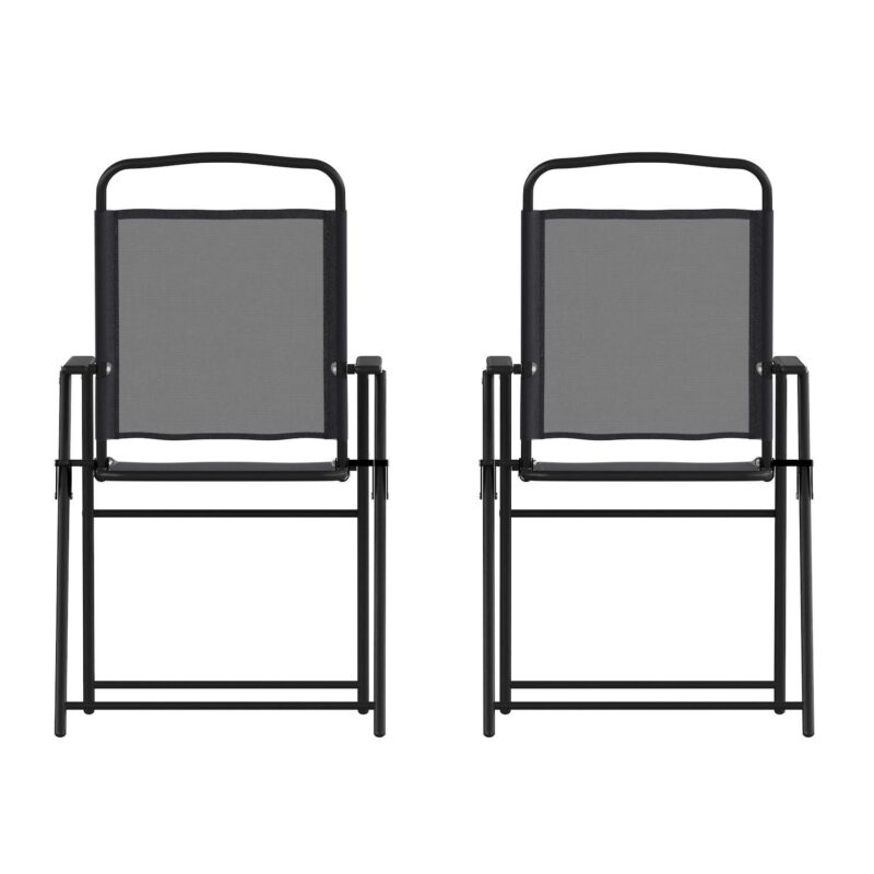 Emma and Oliver Munroe Set of 2 Textilene Folding Sling Style Patio Chairs with Armrests - Image 6