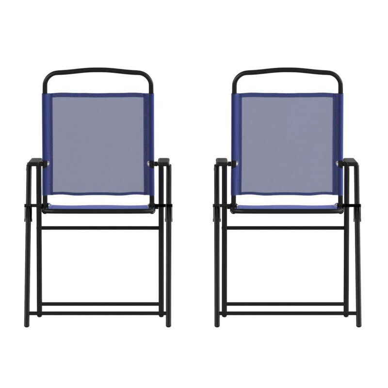 Emma and Oliver Munroe Set of 2 Textilene Folding Sling Style Patio Chairs with Armrests