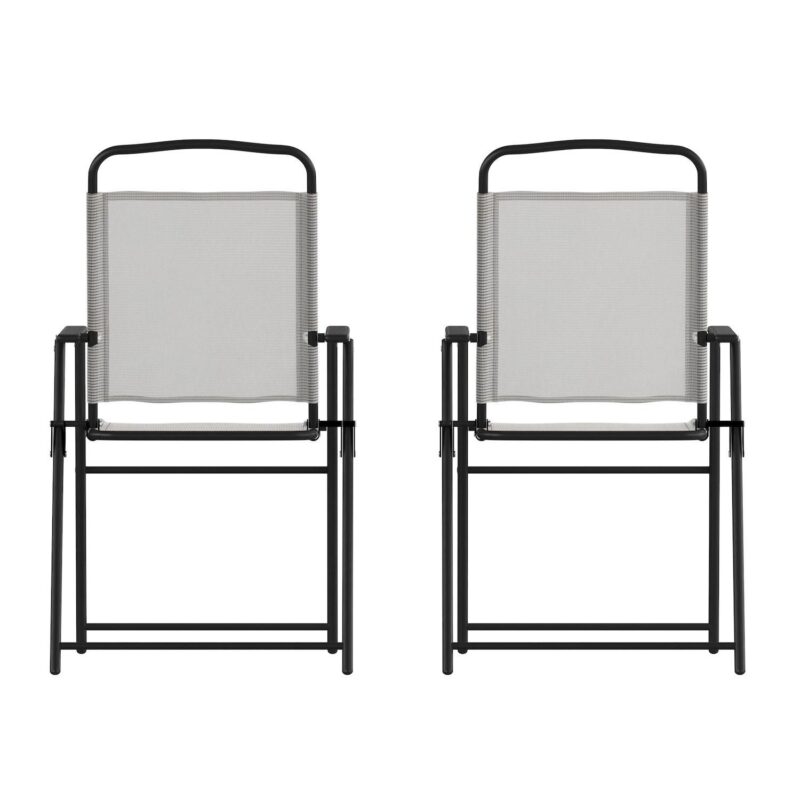 Emma and Oliver Munroe Set of 2 Textilene Folding Sling Style Patio Chairs with Armrests - Image 7
