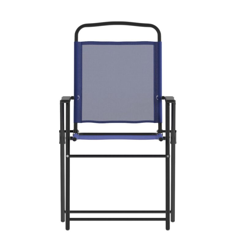 Emma and Oliver Munroe Set of 2 Textilene Folding Sling Style Patio Chairs with Armrests - Image 5