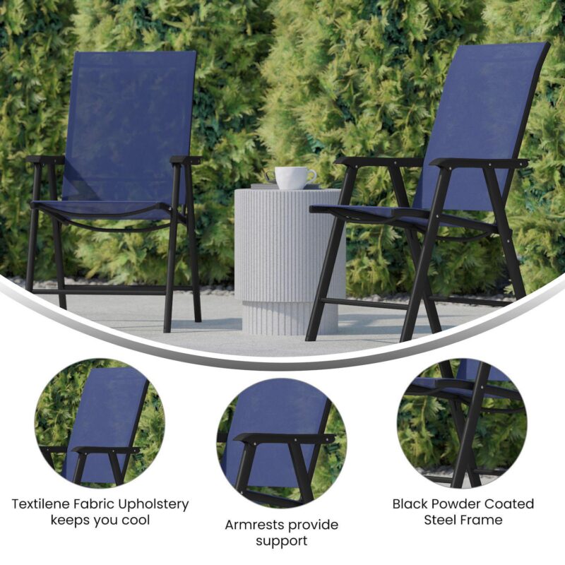 Emma and Oliver Outdoor Folding Patio Sling Chair / Portable Chair (2 Pack) - Image 4