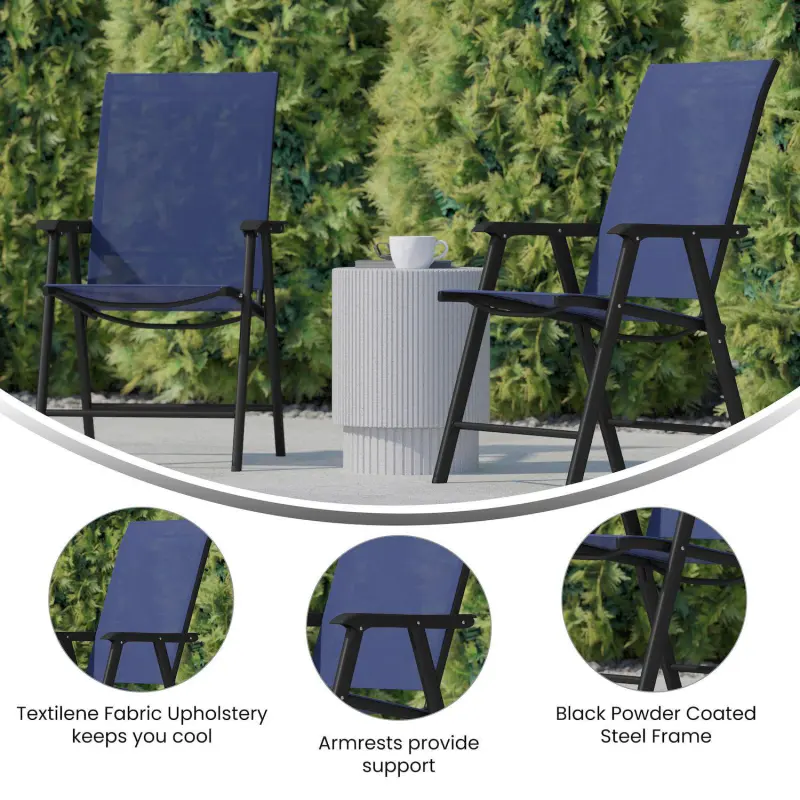 Emma and Oliver Outdoor Folding Patio Sling Chair / Portable Chair (2 Pack) - Image 4