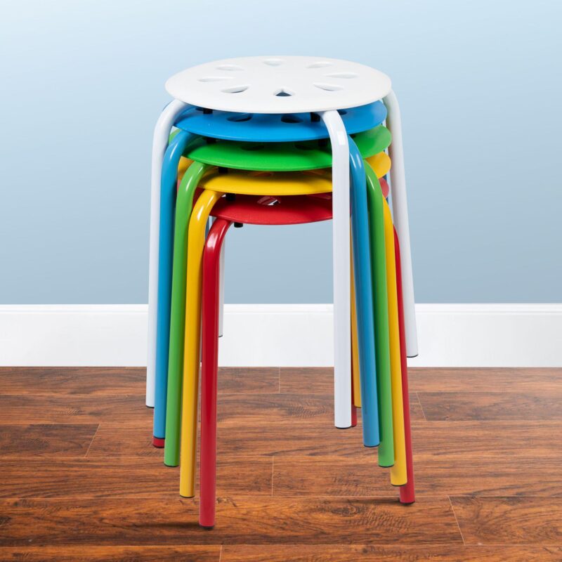 Emma and Oliver Plastic Nesting Stack Stools-School/Home, 17.5 Height, Assorted Colors (5 Pack) - Image 2