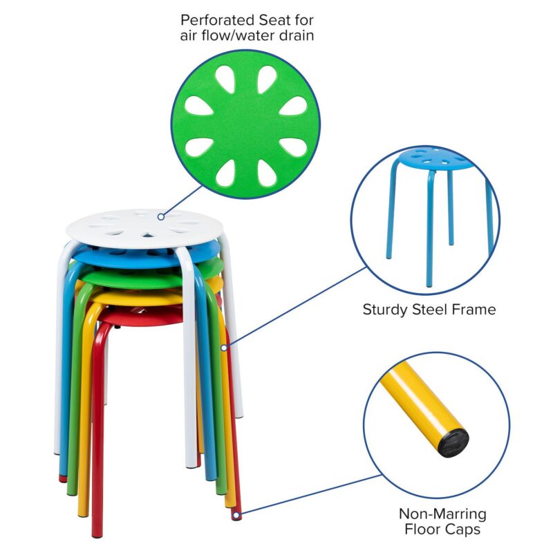 Emma and Oliver Plastic Nesting Stack Stools-School/Home, 17.5 Height, Assorted Colors (5 Pack) - Image 3