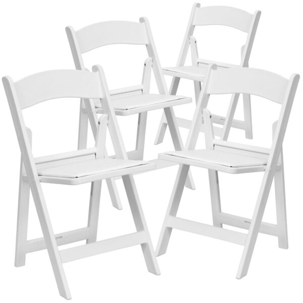 Emma and Oliver Set of 4 White 1000 lb Weight Capacity Indoor/Outdoor Resin Folding Chairs