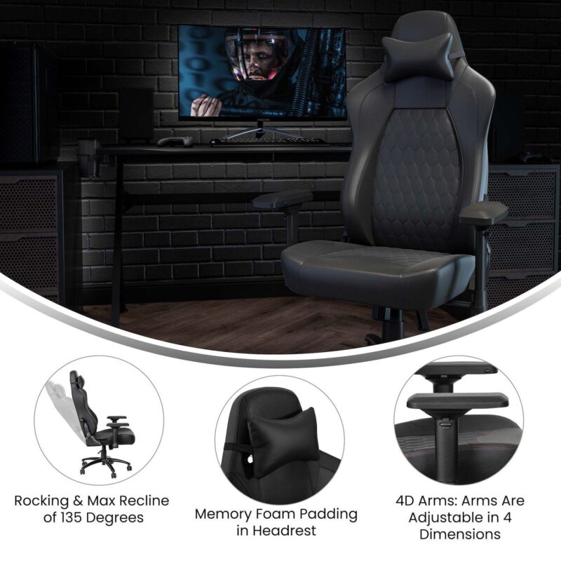 Emma and Oliver Teknik Ergonomic High Back Adjustable Gaming Chair with 4D Armrests, Head Pillow and Adjustable Lumbar Support - Image 4