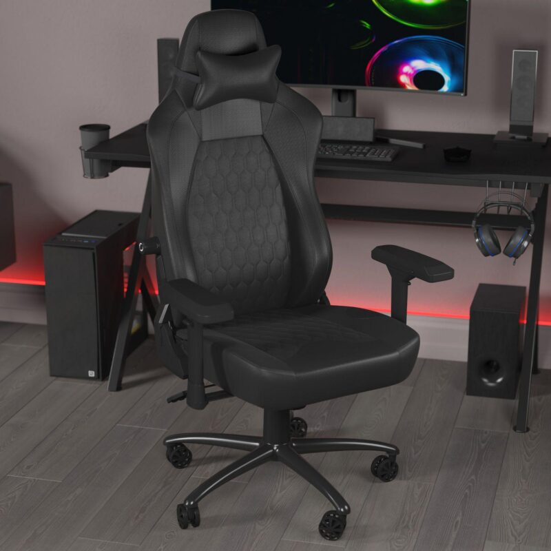 Emma and Oliver Teknik Ergonomic High Back Adjustable Gaming Chair with 4D Armrests, Head Pillow and Adjustable Lumbar Support - Image 3