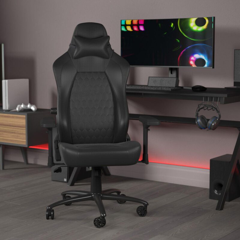 Emma and Oliver Teknik Ergonomic High Back Adjustable Gaming Chair with 4D Armrests, Head Pillow and Adjustable Lumbar Support - Image 2