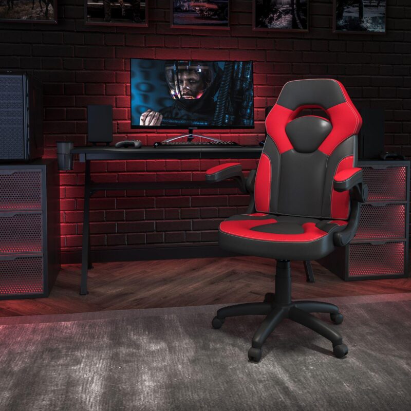 Emma and Oliver Z100 Gaming Racing PC Chair with Flip-up Arms, Red/Black LeatherSoft - Image 2