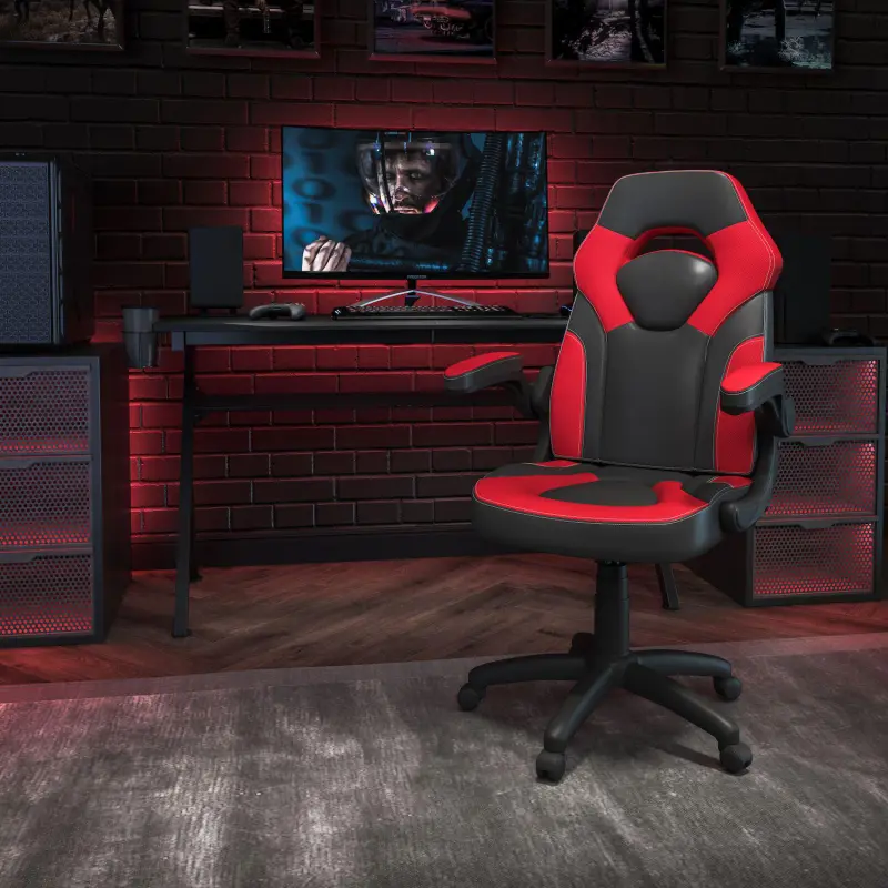 Emma and Oliver Z100 Gaming Racing PC Chair with Flip-up Arms, Red/Black LeatherSoft - Image 2