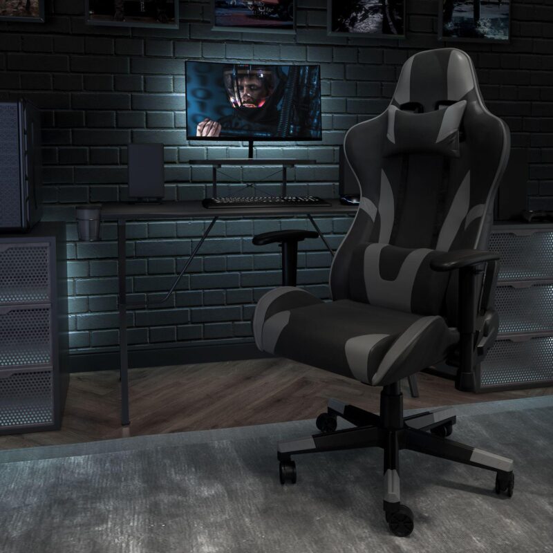 Emma and Oliver Z300 Gaming Chair Racing Office Ergonomic Computer Chair with Fully Reclining Back and Slide-Out Footrest in Blue LeatherSoft - Image 2