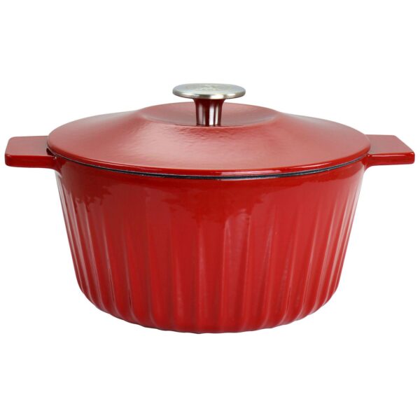 Enameled Cast Iron 3 Quart Stripe Dutch Oven with Lid in Red