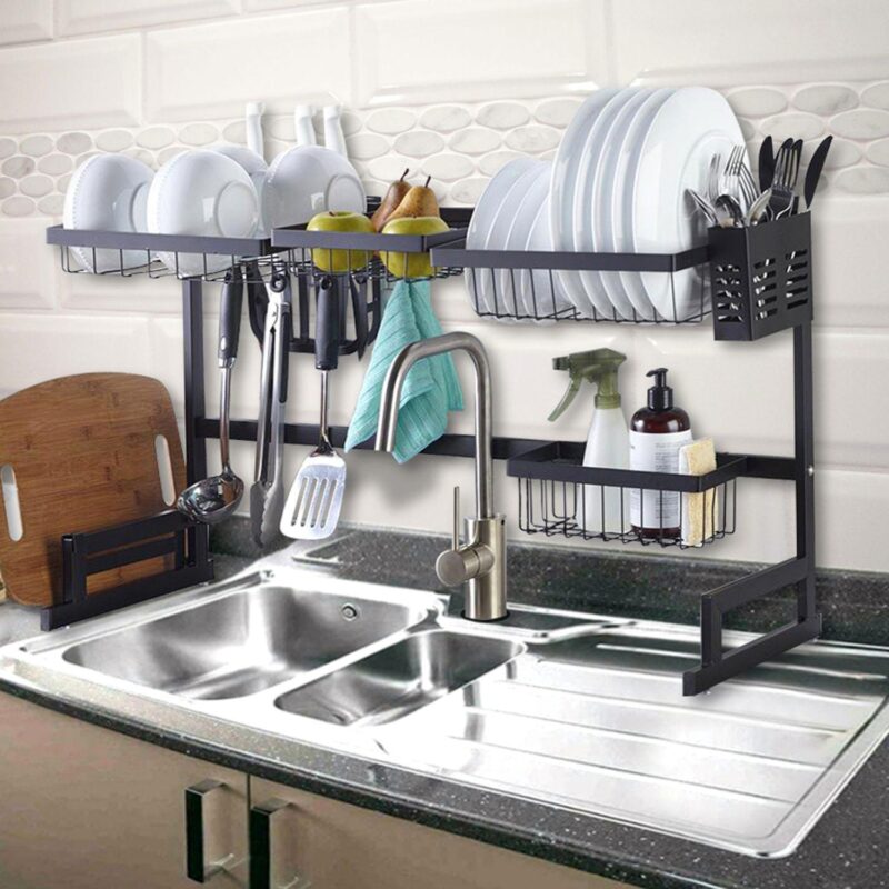 Extra Large Steel Over The Sink Dish Drying Rack Organizer - Image 2
