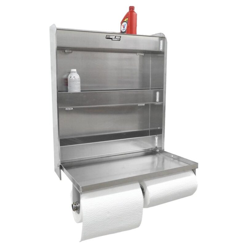 Extreme Max 5001.6049 Aluminum Work Station Storage Cabinet Flip-Out Work Tray with Paper Towel Rack Organizer for Enclosed Race Trailer Shop Garage Storage - Image 4