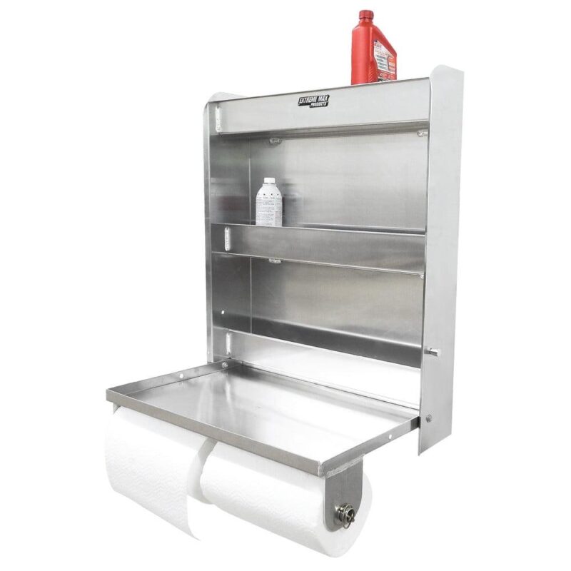 Extreme Max 5001.6049 Aluminum Work Station Storage Cabinet Flip-Out Work Tray with Paper Towel Rack Organizer for Enclosed Race Trailer Shop Garage Storage - Image 8