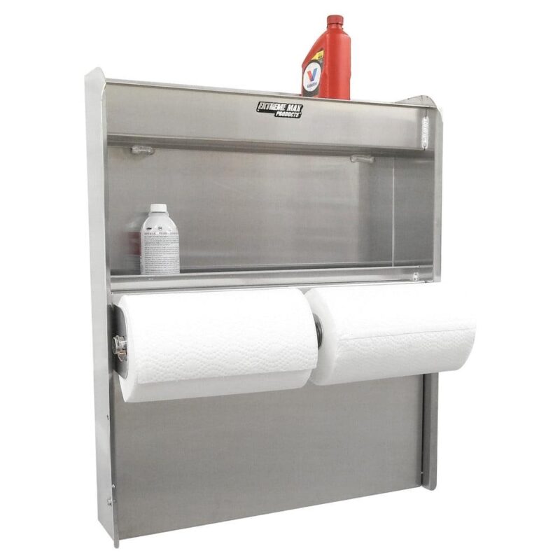 Extreme Max 5001.6049 Aluminum Work Station Storage Cabinet Flip-Out Work Tray with Paper Towel Rack Organizer for Enclosed Race Trailer Shop Garage Storage - Image 6