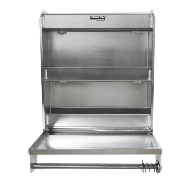 Extreme Max 5001.6049 Aluminum Work Station Storage Cabinet Flip-Out Work Tray with Paper Towel Rack Organizer for Enclosed Race Trailer Shop Garage Storage - Image 2