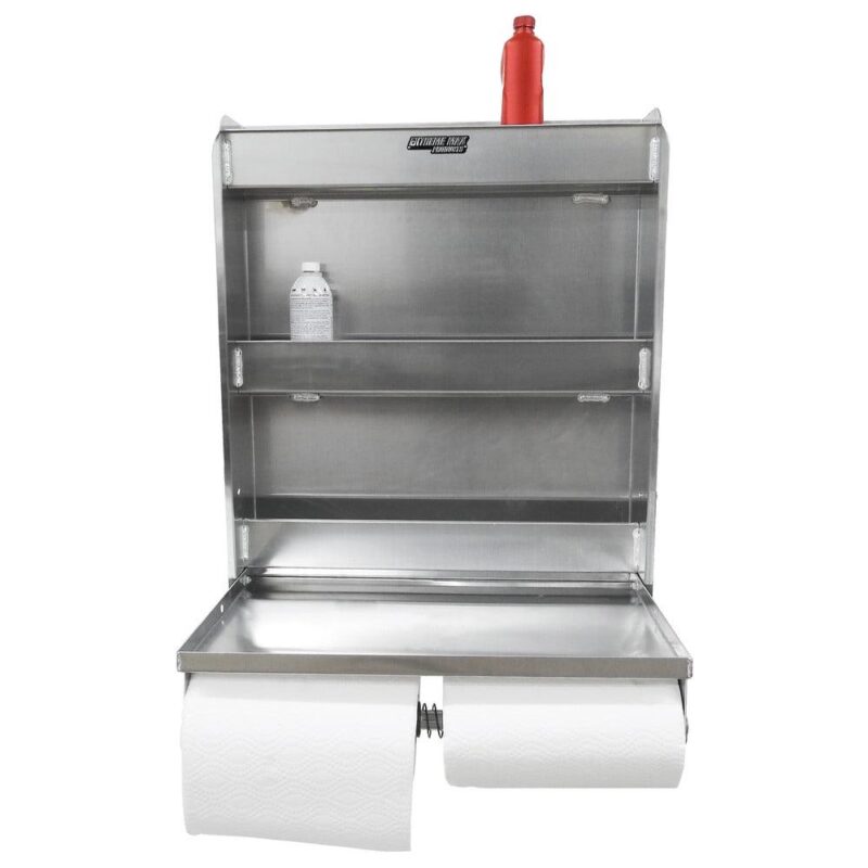 Extreme Max 5001.6049 Aluminum Work Station Storage Cabinet Flip-Out Work Tray with Paper Towel Rack Organizer for Enclosed Race Trailer Shop Garage Storage - Image 5