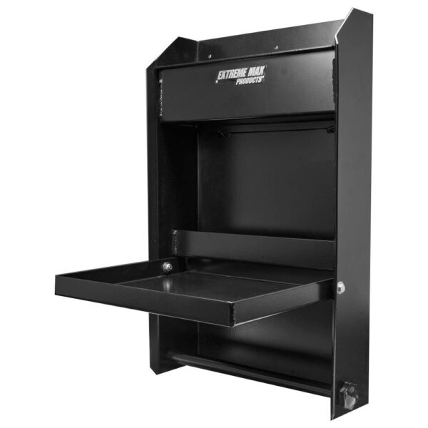 Extreme Max 5001.6119 Junior Aluminum Work Station Storage Cabinet Flip-Out Work Tray with Paper Towel Rack Organizer for Enclosed Race Trailer Shop Garage Storage - Black