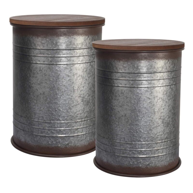 Farmhouse Accent Side Table With Metal Storage Ottoman And Wood Cover - Image 3