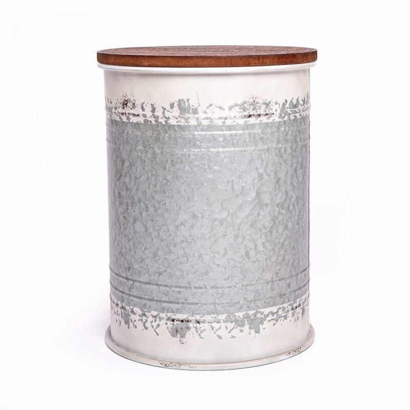 Farmhouse Accent Side Table With Metal Storage Ottoman And Wood Cover - Image 2
