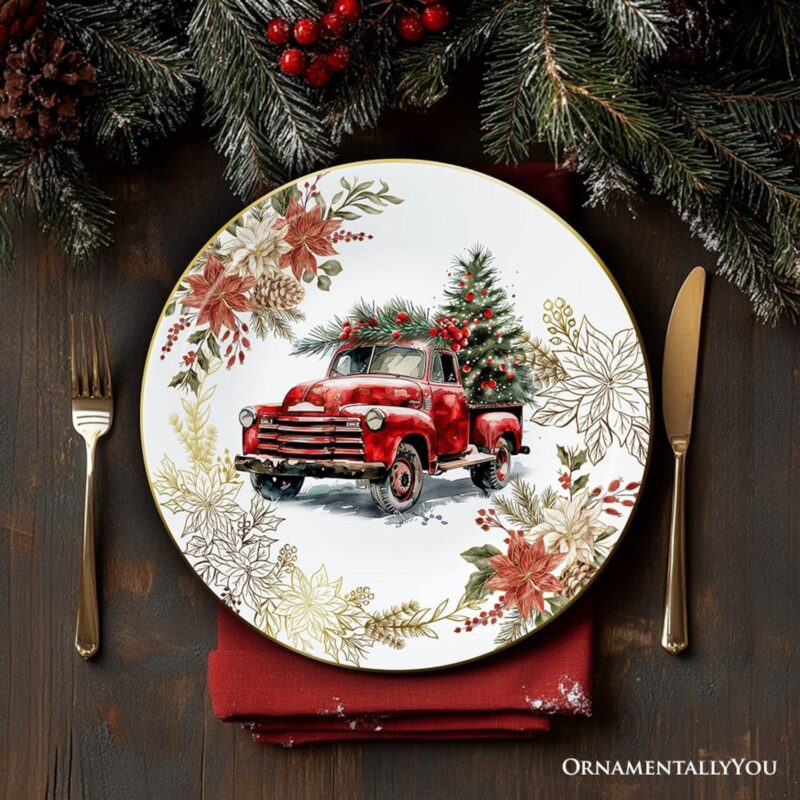 Farmhouse Christmas Set of 4 Plates with Real Gold, Tableware for Salad, Dessert, and Appetizer - Image 4