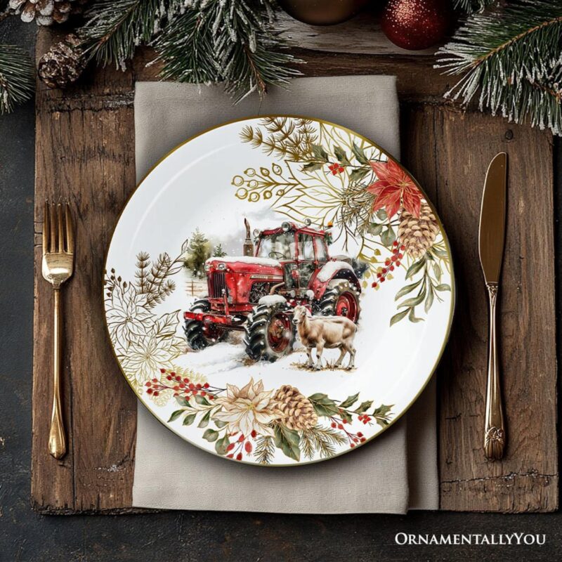 Farmhouse Christmas Set of 4 Plates with Real Gold, Tableware for Salad, Dessert, and Appetizer - Image 5