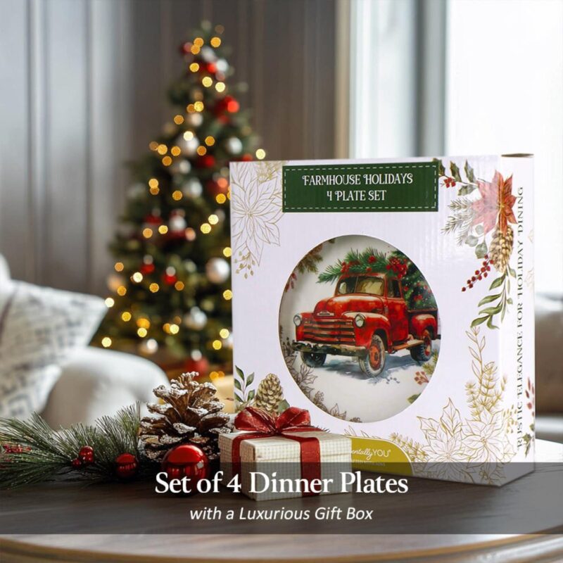 Farmhouse Christmas Set of 4 Plates with Real Gold, Tableware for Salad, Dessert, and Appetizer - Image 3