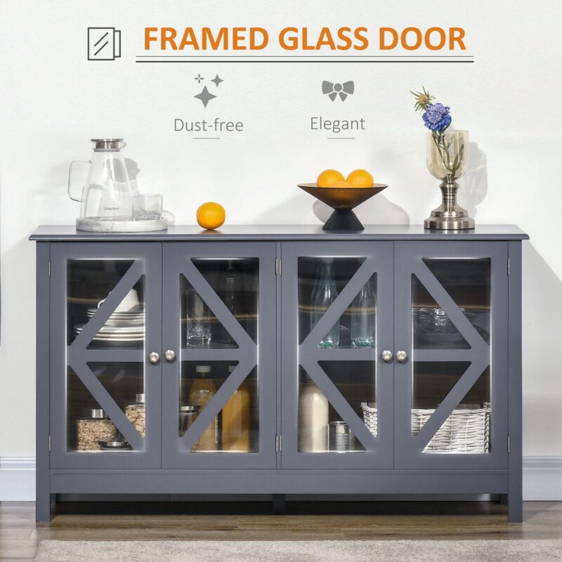 Farmhouse Kitchen Sideboard Buffet Table W/ Double Door Cabinet For Study Grey - Image 5