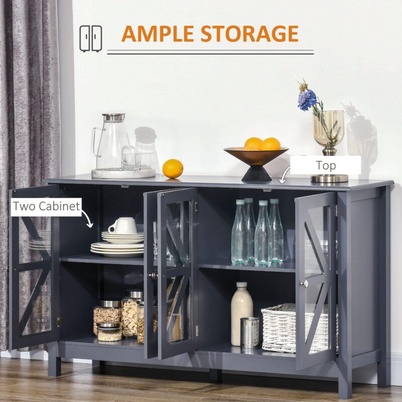 Farmhouse Kitchen Sideboard Buffet Table W/ Double Door Cabinet For Study Grey - Image 4