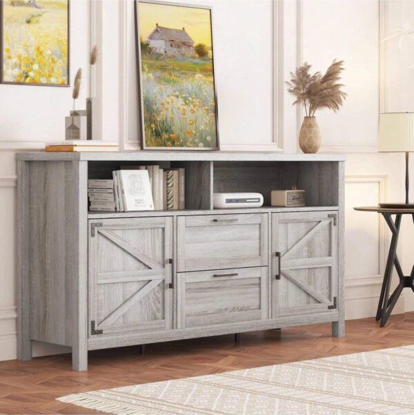 Farmhouse TV Stand For 55 Inch, Barn Door Modern Entertainment Center