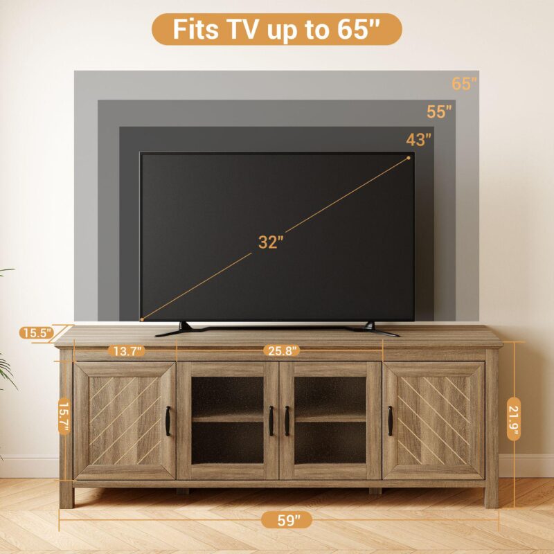 Farmhouse TV Stand for TVs Up to 65 - Rustic Entertainment Center - Image 2
