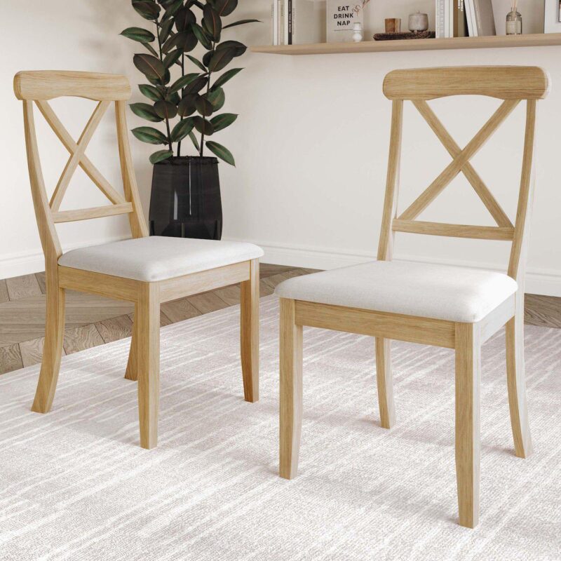 Farmhouse Wooden Dining Chair With Warm Grey Cover - Image 3
