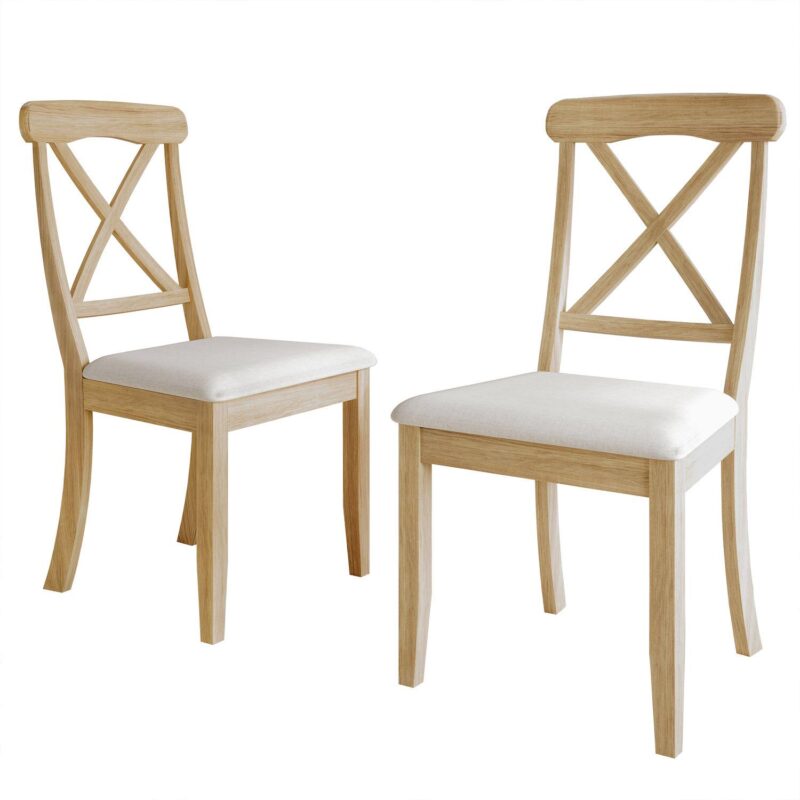 Farmhouse Wooden Dining Chair With Warm Grey Cover - Image 8