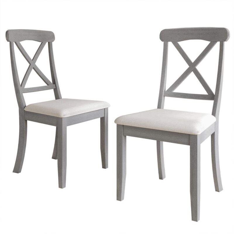 Farmhouse Wooden Dining Chair With Warm Grey Cover - Image 7