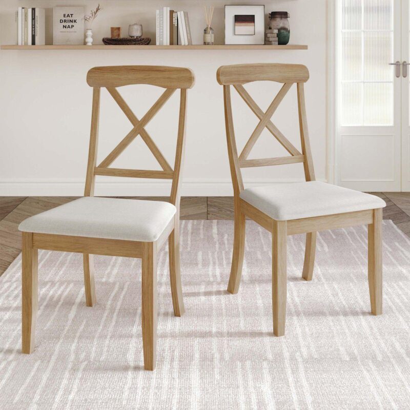 Farmhouse Wooden Dining Chair With Warm Grey Cover - Image 4